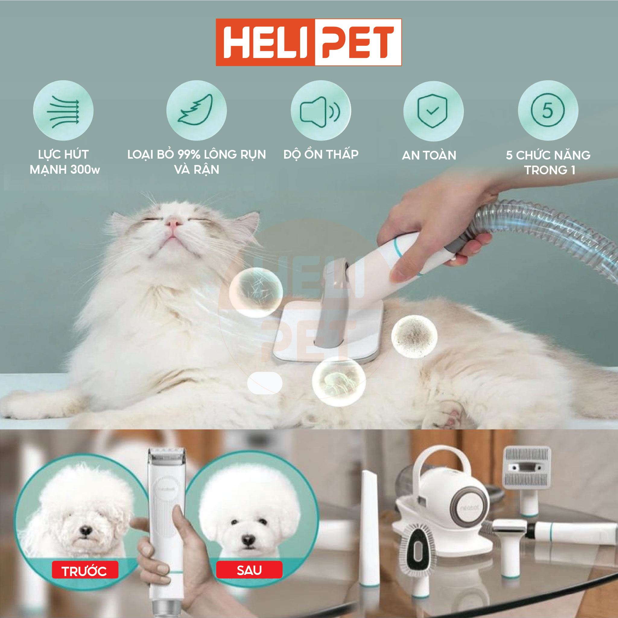 Máy Hút Lông, Máy Cắt Tỉa Lông Mèo, Chó Có Tính Năng Hút Bụi Lông Đa Năng Tiện Lợi- HeLiPet