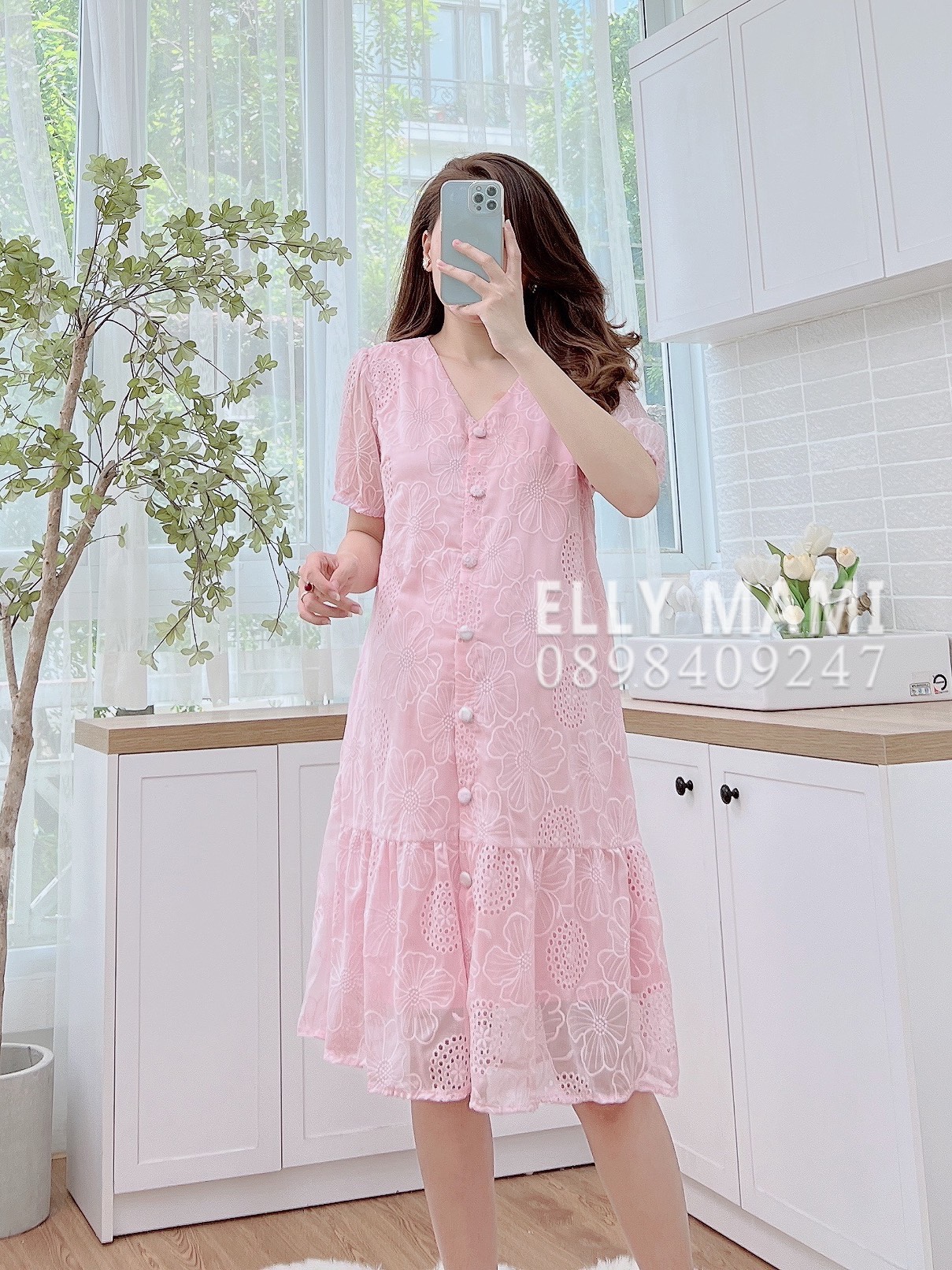 Đầm Bầu , Đầm Suông Voan Hoa Thêu Đuôi Cá Thiết Kế Cao Cấp ( Kèm Ảnh Thật