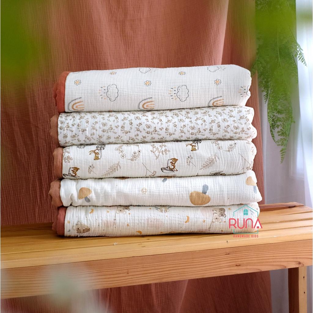 Bộ chăn gối đi học Runa Kids vải Muslin Rustic chần bông cao cấp siêu nhẹ ấm áp an toàn cho da bé