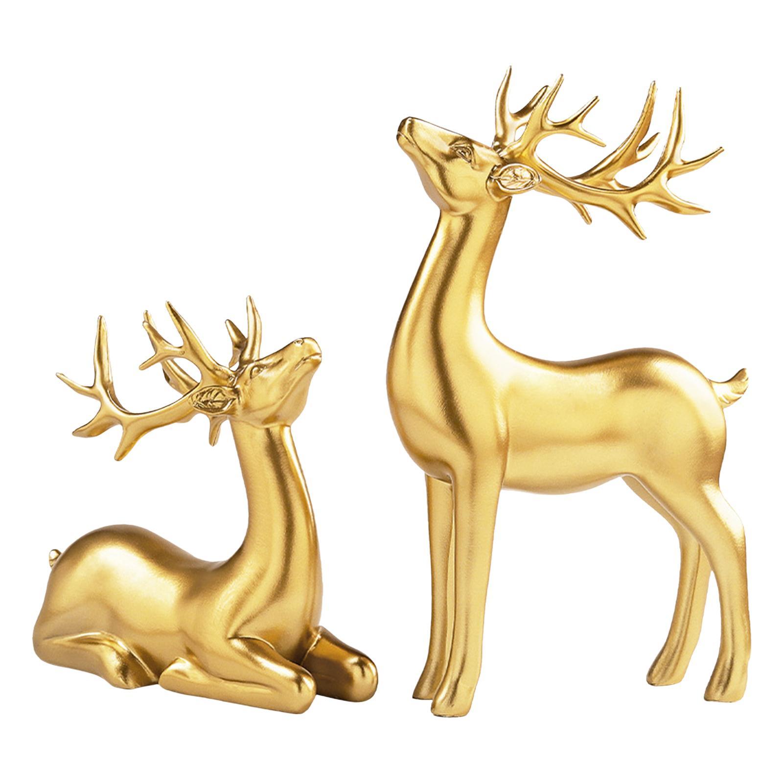 2Pcs Modern Deer Statue Resin Figurine Sculpture Craft for Tabletop Home Bookcase Living Room Decoration