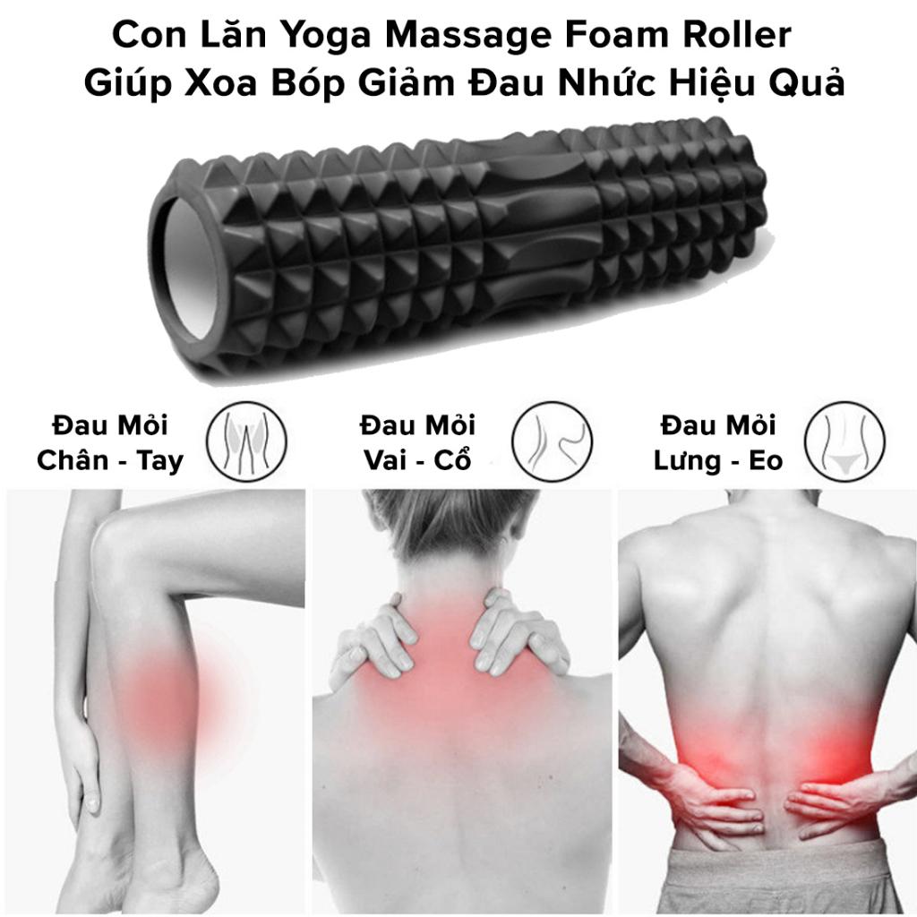 Ống Lăn Foam Roller Massage - Con Lăn Yoga Matxa Giãn Cơ Ống Trụ Lăn Xốp Có Gai Hãng miDoctor