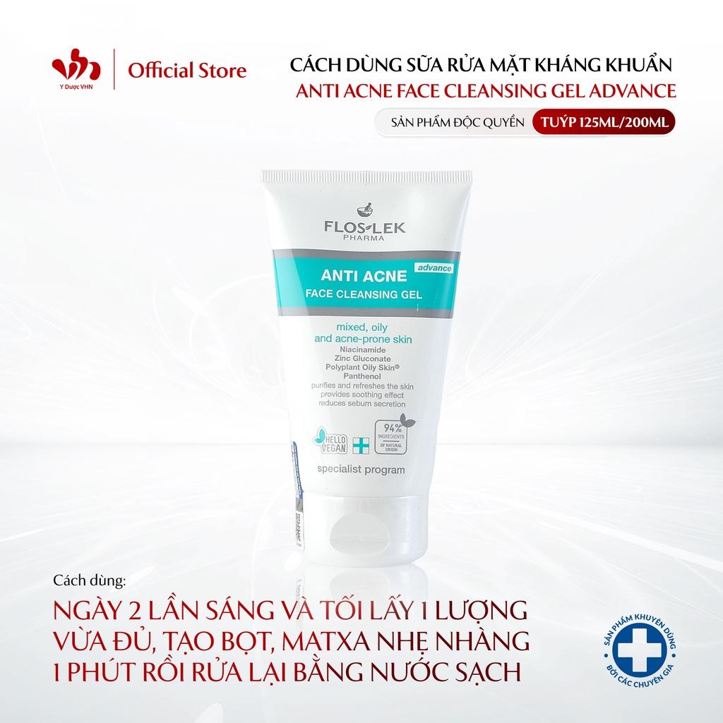 Sữa rửa mặt cho da dầu mụn Floslek Anti Acne Face Cleansing Gel Advance giúp làm sạch sâu bụi bẩn, bã nhờn 125ml