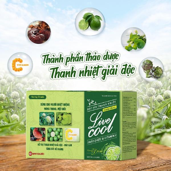 Bột sủi thanh nhiệt Livecool Nam Dược - Hương chanh hỗ trợ giải độc, mát gan, tăng sức đề kháng- hộp 10 gói