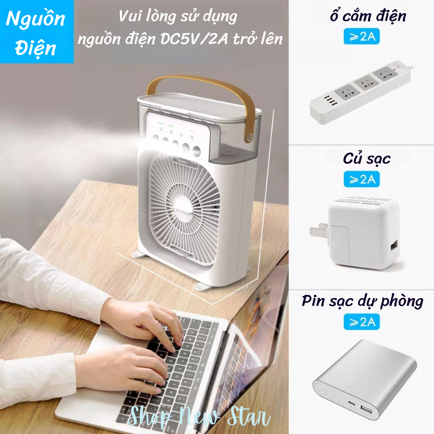 Quạt Điều Hòa Phun Sương Hơi Nước Mini Để Bàn 3 Chế Độ Tích Hợp Led Dung Tích 600ML, Chế Độ Hẹn Giờ Sử Dụng Cổng Sạc USB Tiện Dụng-HÀNG CHÍNH HÃNG