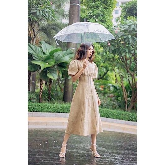 Đầm váy cổ tròn viền sọc nâu 2 màu  phù hợp đi làm đi chơi dạo phố