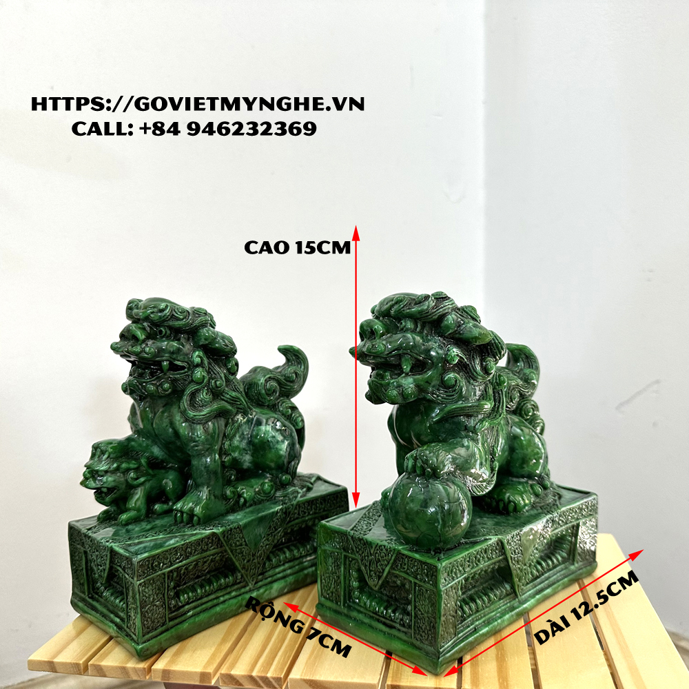 Cặp 2 tượng kỳ lân trang trí phong thủy - Cỡ lớn - Màu xanh lục bích - Chiều cao 15cm