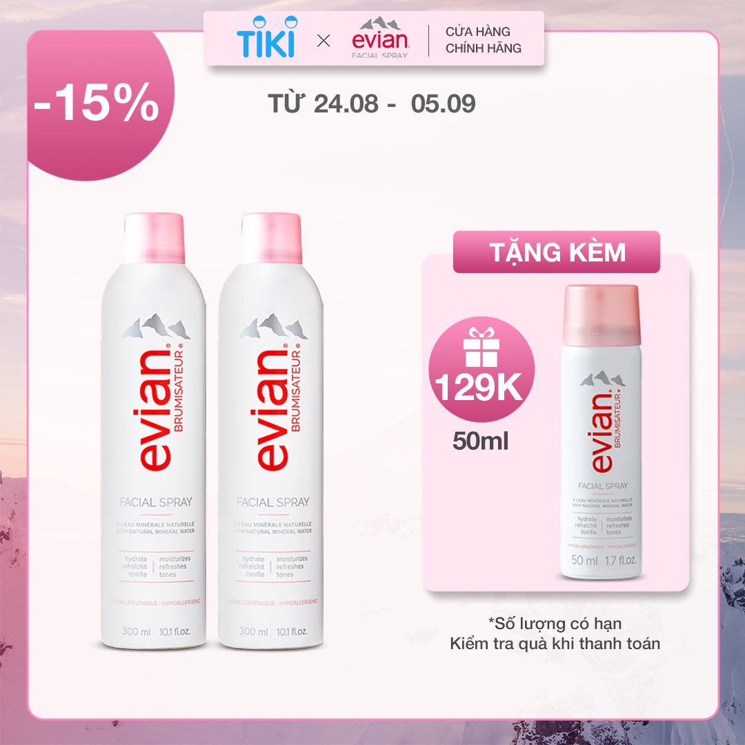 Combo 2 xịt khoáng cấp ẩm và làm dịu da Evian 300ml x 2