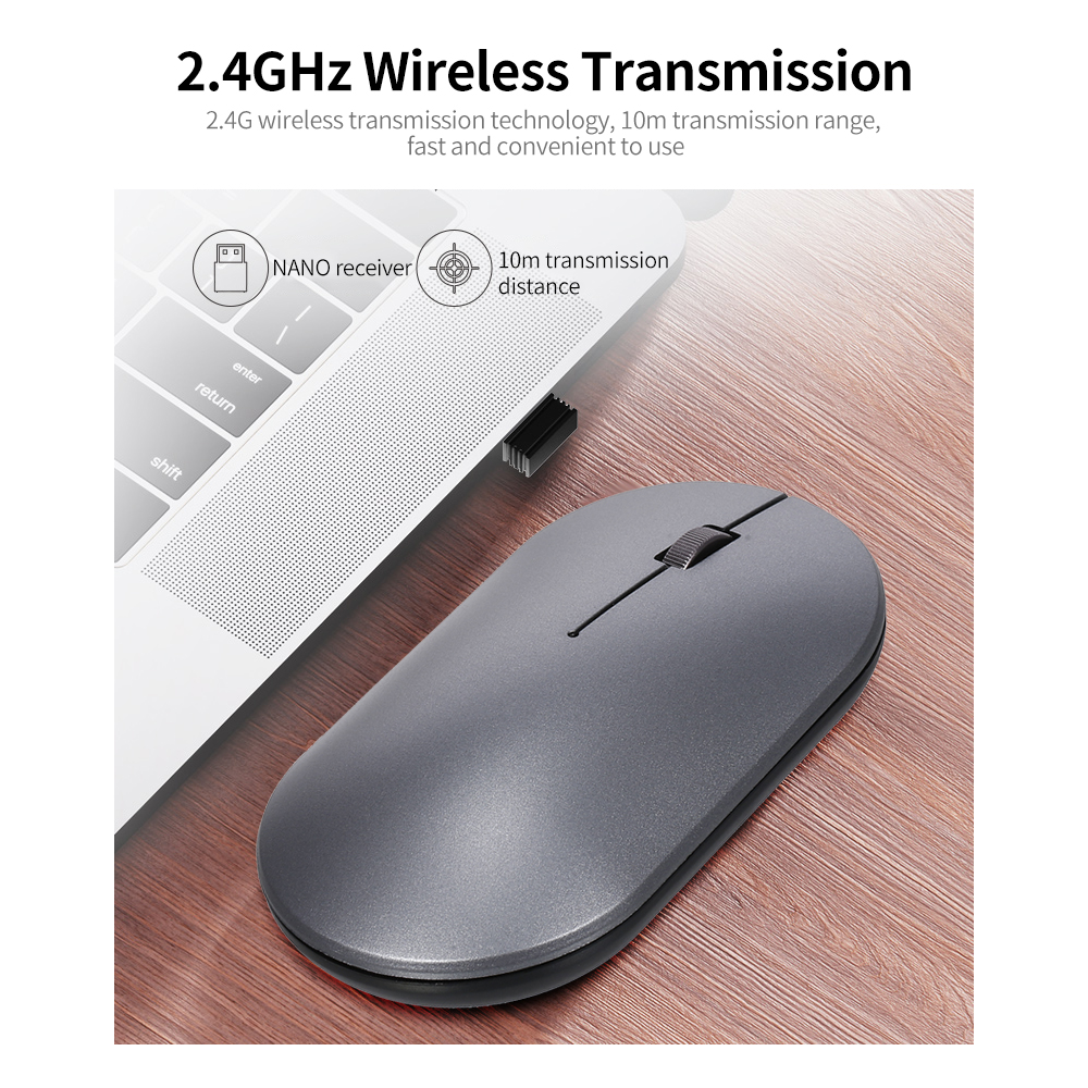 Chuột Không Dây 2.4g Siêu Mỏng Có Thể Sạc Lại Cho Máy Tính Để Bàn Máy Tính Xách Tay, Màu Xám