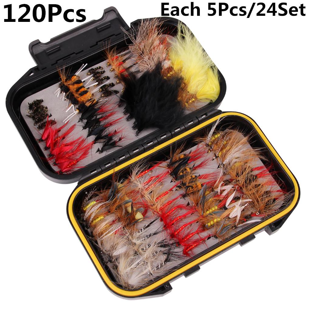120pcs Dry/Wet Fly Fishing Insects Flies Different Style Salmon Trout Flies