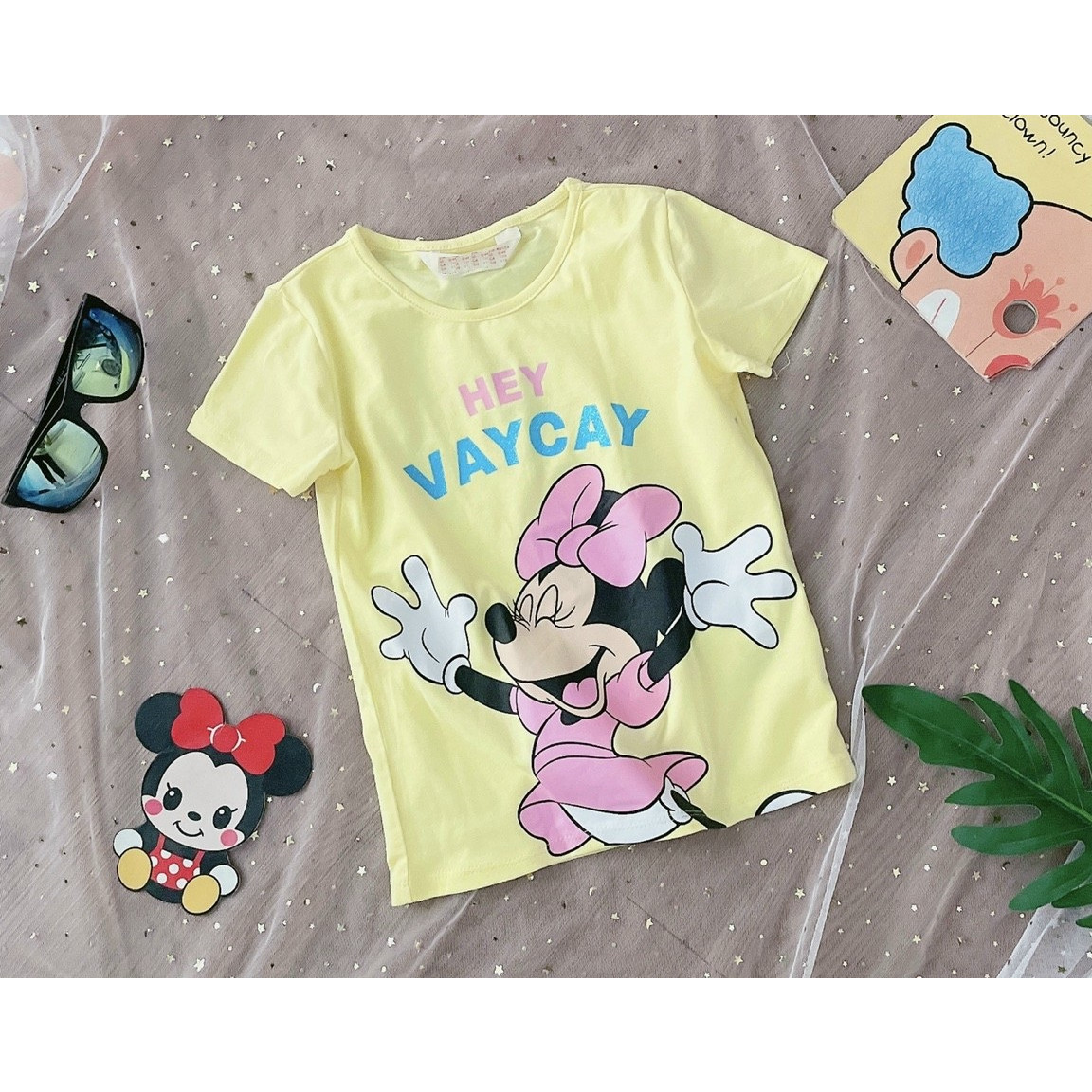 Áo phông cộc tay mickey vàng bé gái 2-12 tuổi