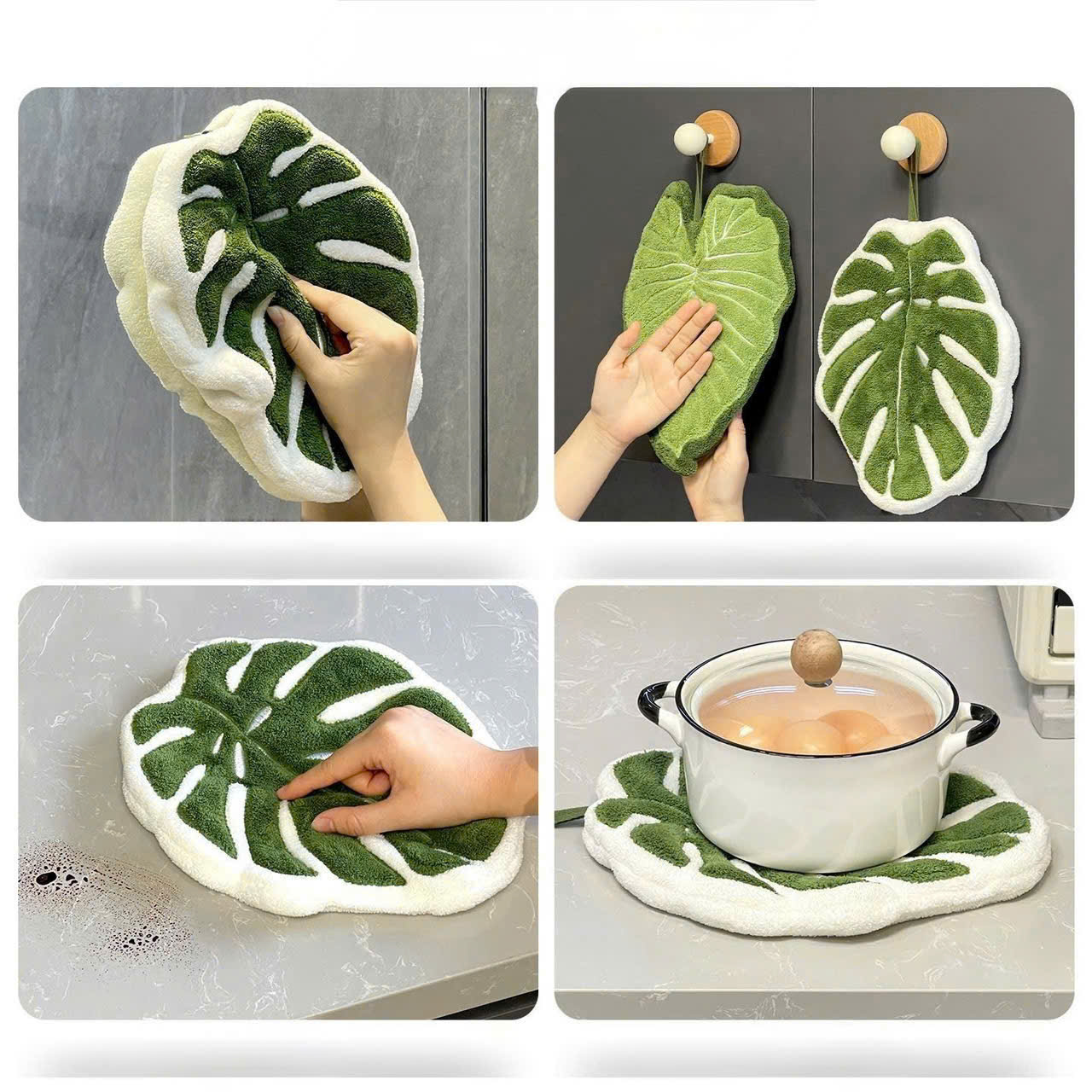 Khăn Lau Tay Nhà Tắm &amp; Khăn Decor Nhà Bếp Siêu Thấm Hút – Khăn Lông San Hô Mềm Mại, Hoa Văn Lá Dễ Thương, Nhanh Khô- HÀNG CHÍNH HÃNG MINIIN