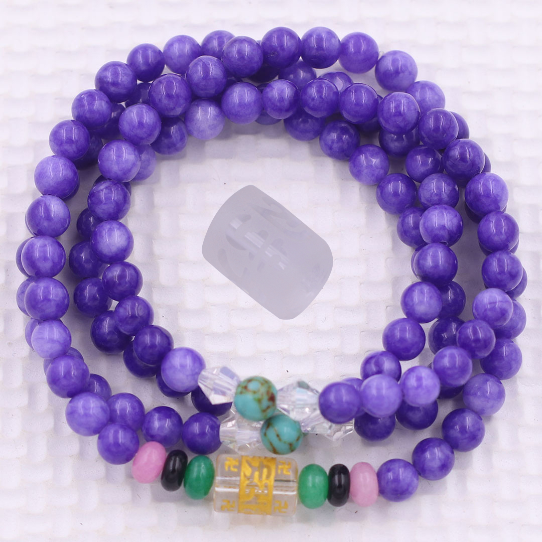 Bộ Vòng Chuỗi, Tràng Hạt 108 Hạt 6 Ly Đá Vân Rồng Tím Charm Lục Tự Chân Ngôn - Tràng Chuỗi Niệm Phật - An Yên - Thịnh Vượng - May Mắn - Tài Lộc