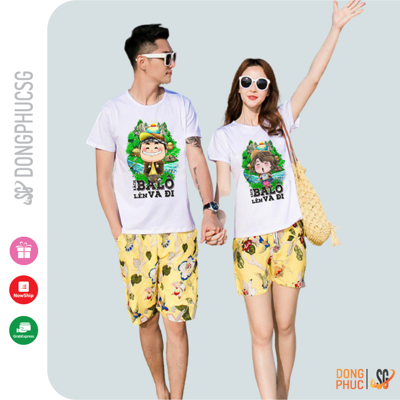 Áo cặp đôi Xách ba lô lên và đi độc đáo thun mềm mịn cổ tròn form unisex nam nữ AC112 DONGPHUCSG