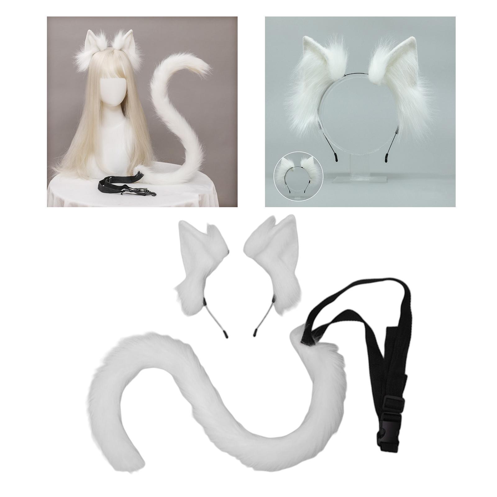 2 Pieces Plush Hair Hoop Long Tail Headwear Lovely Lolita Headband for Anime