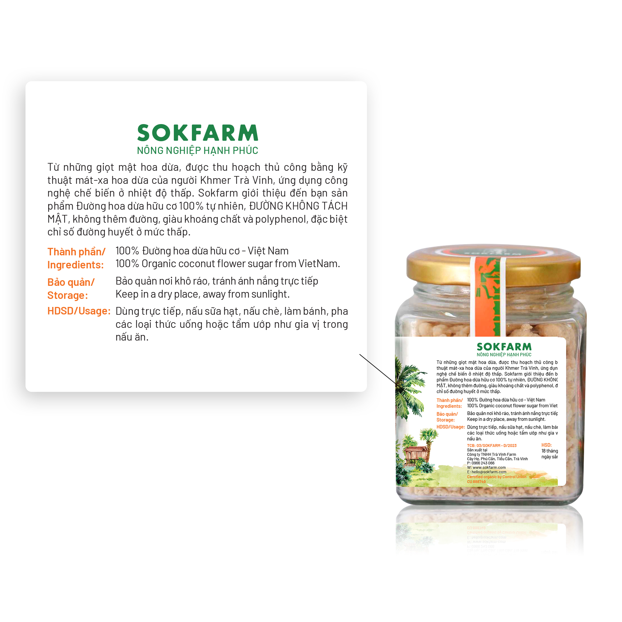 Đường hoa dừa Sokfarm - Chỉ số đường huyết thấp, dùng được cho người tiểu đường type 2, không tăng cân, không tăng đường huyết
