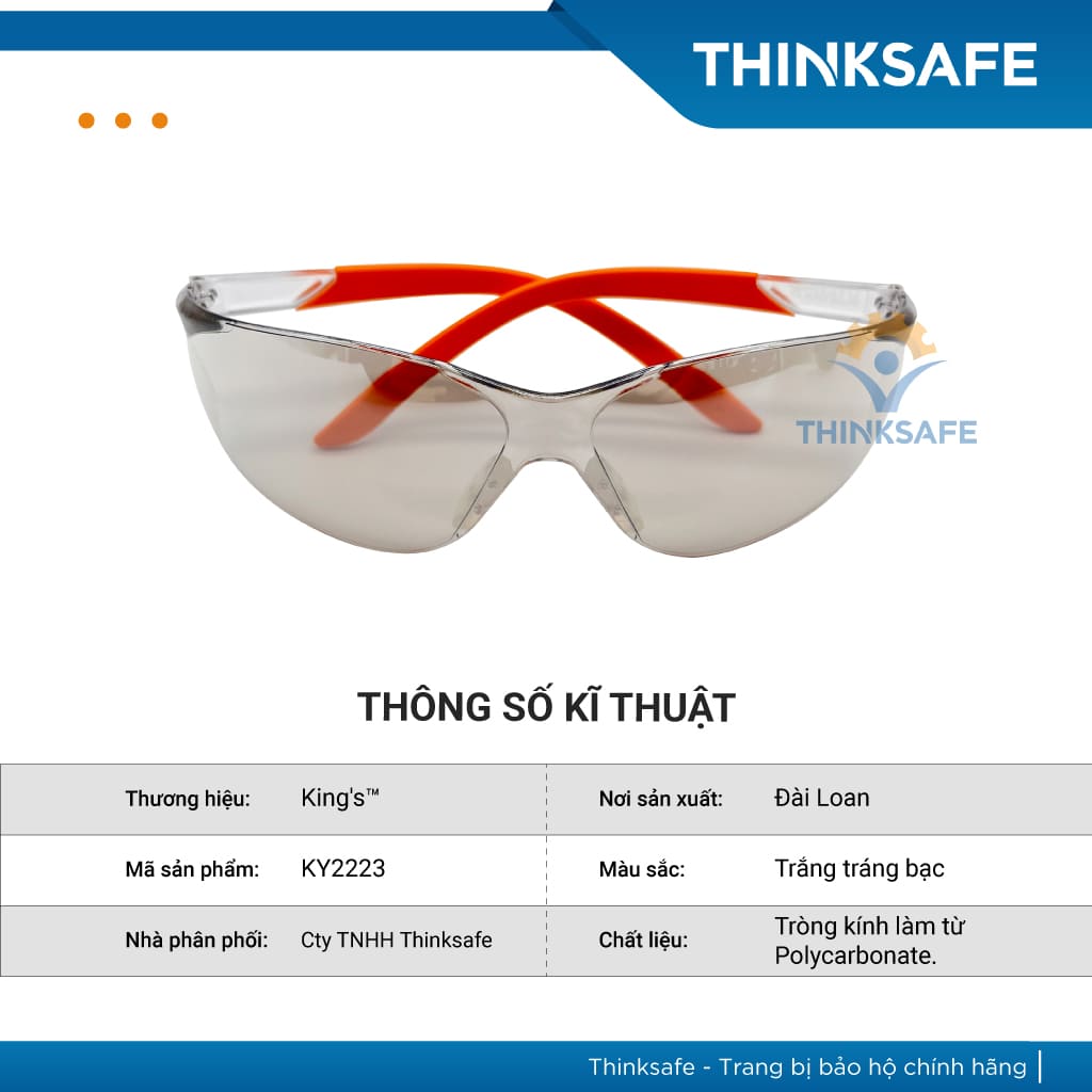 Kính bảo hộ King's Thinksafe, kính trắng chống bụi đi đường, che mặt đa năng, chống tia uv, nhập khẩu chính hãng KY2223