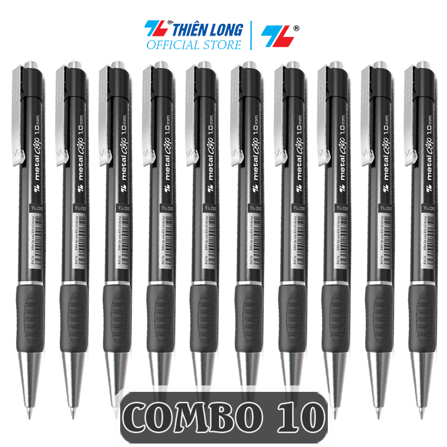 Combo 5 - 10 - 20 Bút Bi Thiên Long Metal Clip Tl - 036 Đầu Bi 1.0Mm - Combo 10 - Đen