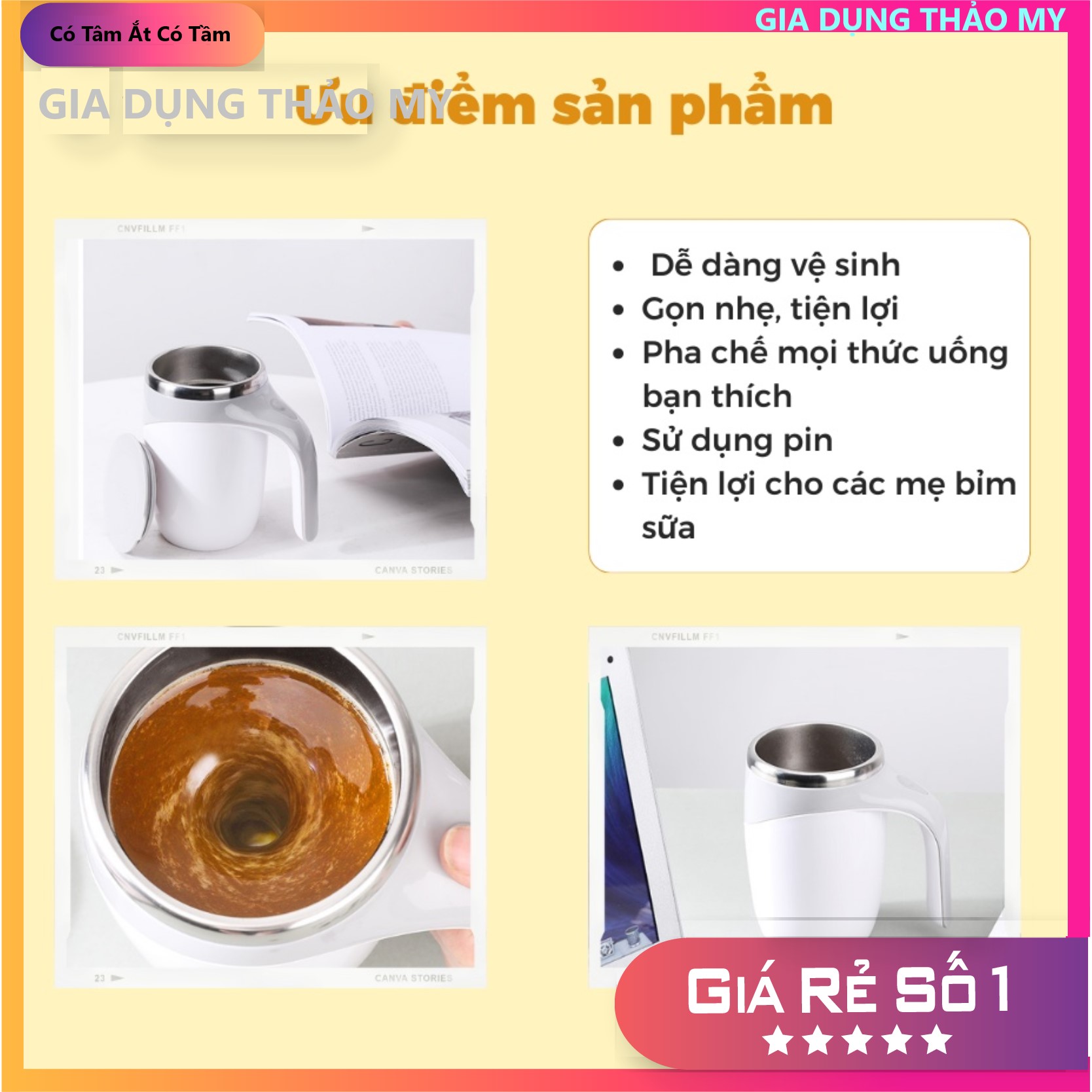 Cốc Khuấy Tự Động Inox 304 Dung Tích 380ml - Cánh Quạt Nam Châm