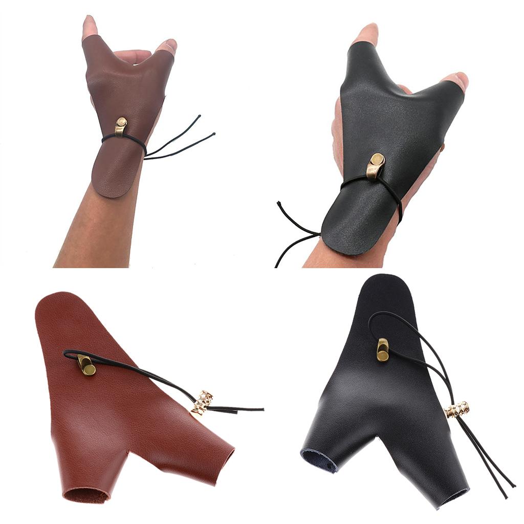 Cow Leather Archery Glove Hunting Finger Tab Guard Protector Mitts brown