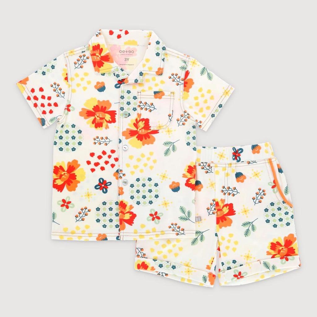 Bộ áo cộc tay cho bé trai bé gái 0 - 18 tháng vải cotton họa tiết Tết Á Đông TSTS1-1650 - OETEO Abundance of Blooms