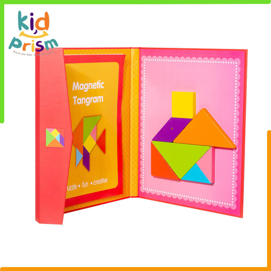 Đồ chơi xếp hìnhTangram bằng gỗ an toàn, có nam châm hút và kèm sách hướng dẫn (Giáo cụ Montessori)