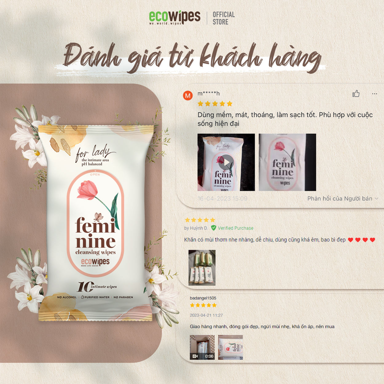 Khăn giấy ướt phụ khoa Ecowipes gói 10 tờ vệ sinh cho phụ nữ hương Daisy size 15x20cm nhỏ gọn dễ bỏ túi