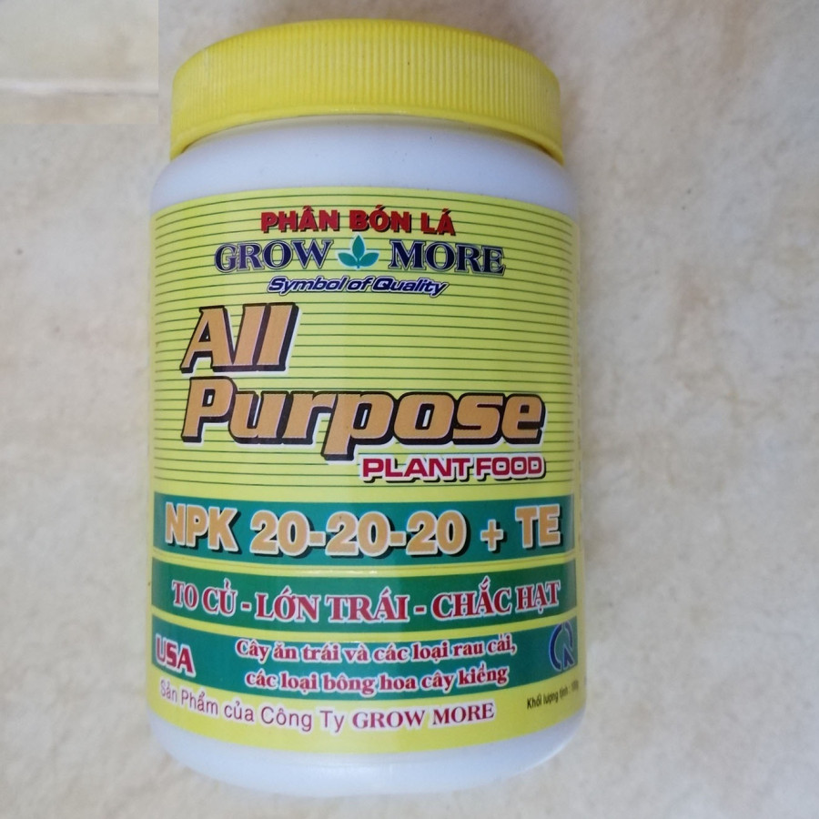 Phân bón lá GROWMORE - USA, All Purpose Plant Food NPK 20-20-20 + TE: TO CỦ, LỚN TRÁI, CHẮC HẠT