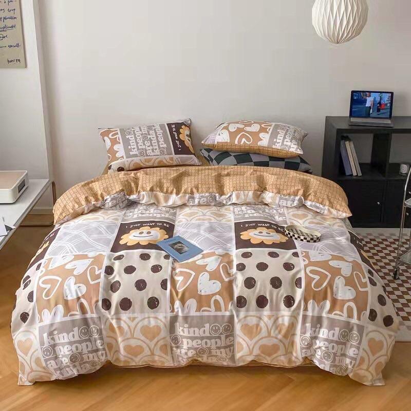 Bộ Chăn Ga Gối Cotton Living 100%cotton Hàng Nhập Khẩu Cao Cấp 4 Món Gấu teddy