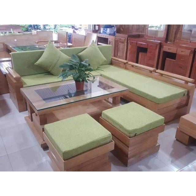 Bộ bàn ghế phòng khách gỗ sồi có đệm
