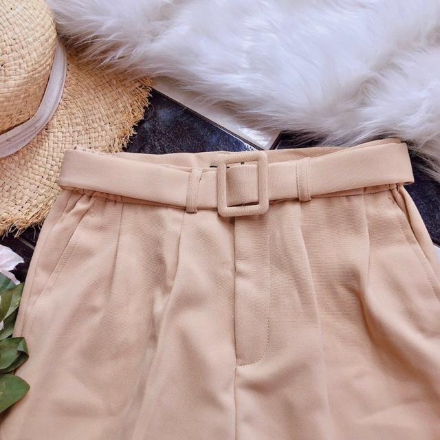 Quần baggy nữ cap cao lưng thun màu kem