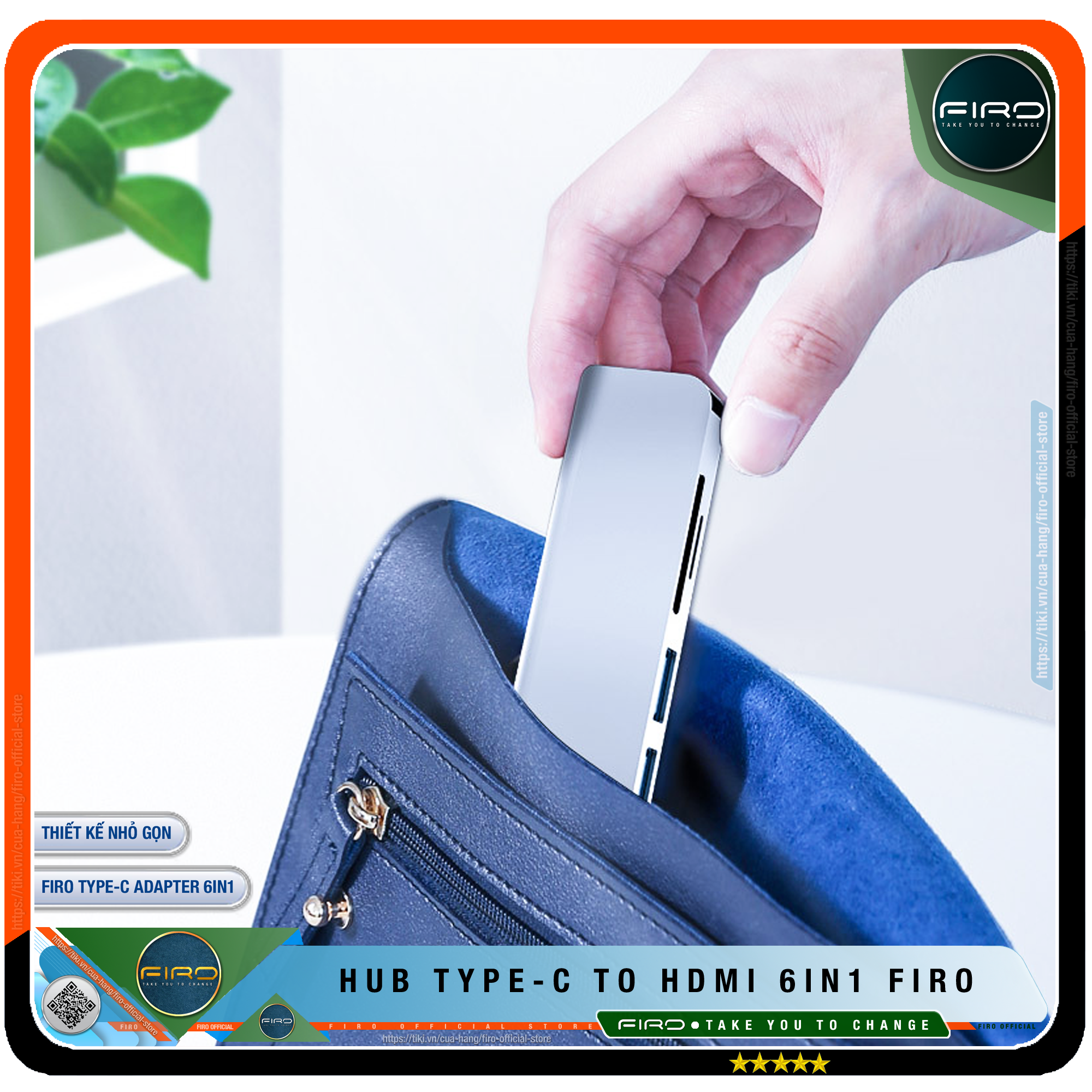 Hub Type C FIRO 6in1 - Hub Chuyển Đổi Type C To HDMI - 1 Cổng HDMI 4K, 2 Cổng USB 3.0, 2 Khe Đọc Thẻ TF Và SD, 1 Cổng Sạc Nhanh Type C PD - Kết Nối Nhiều Thiết Bị Với Tốc Độ Cao - Dùng Cho Tivi/Laptop/Playstation/PC/Smartphone – Hàng chính hãng
