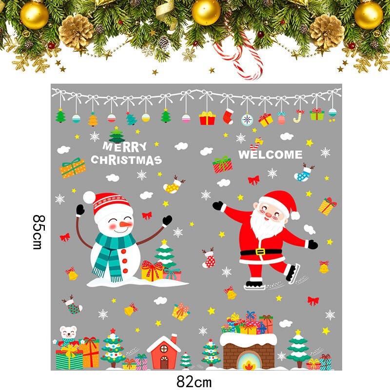Decal trang trí Noel Hít Tĩnh Điện - Người tuyết vui chơi cùng ông già noel