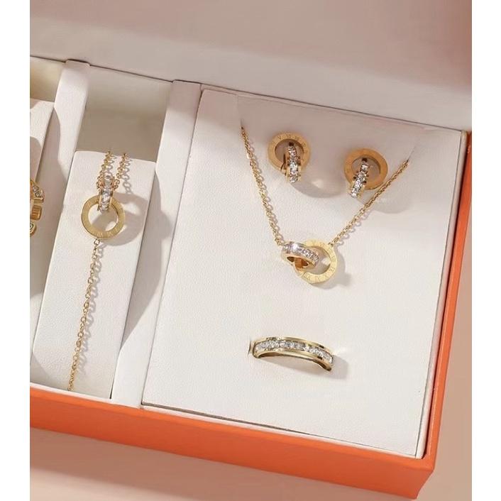 Set bộ trang sức nữ quà tặng dây chuyền lắc tay bông tai nữ vòng lồng la mã