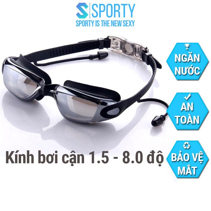 Kính bơi cận có độ (Màu Đen/Hồng) độ cận thị từ 1.5 độ đến 8.0 độ SPORTY mắt kính cản tia UV hạn chế sương mờ