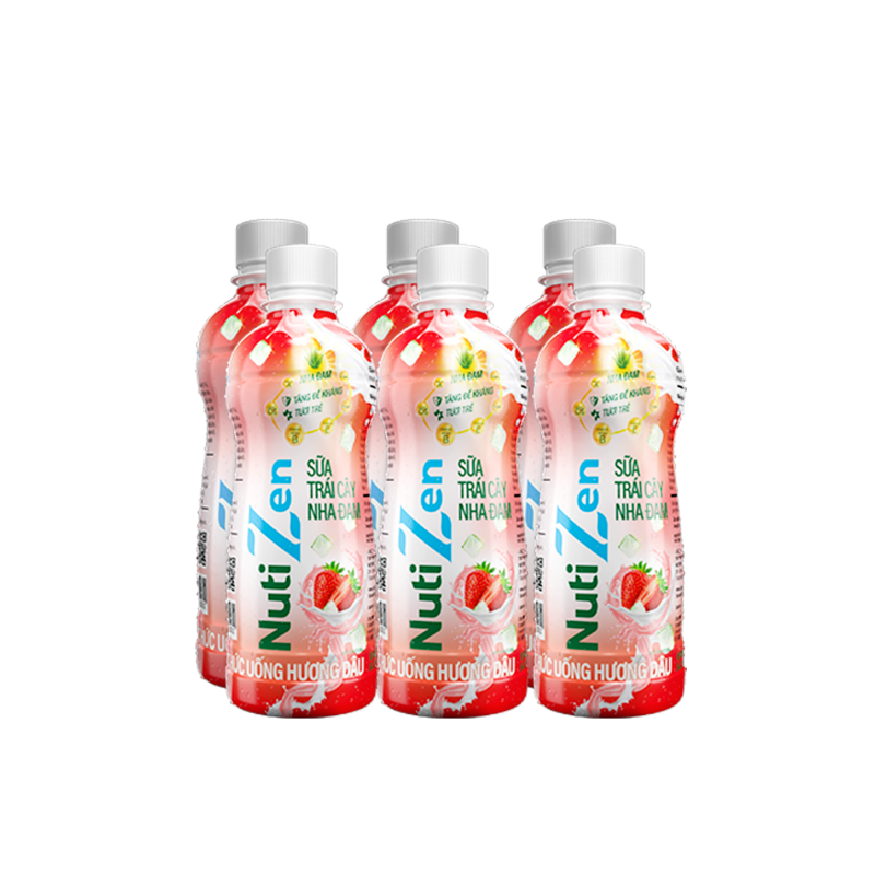 Combo 6 Chai Thức Uống Hương Dâu Sữa Trái Cây Nha Đam Nutizen Chai pet 290ml CB6.ND290TI NUTIFOOD