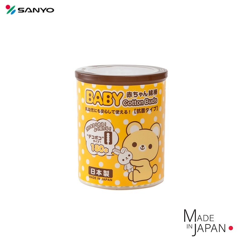 Hộp tăm bông ngoáy tai kháng khuẩn cao cấp dành cho bé hàng chính hãng Sanyo Nhật Bản - Made in Japan