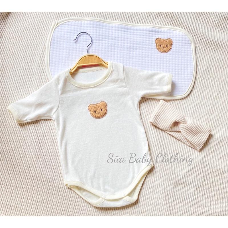 Gối cotton trần bông mỏng mềm thêu gấu cho bé sơ sinh