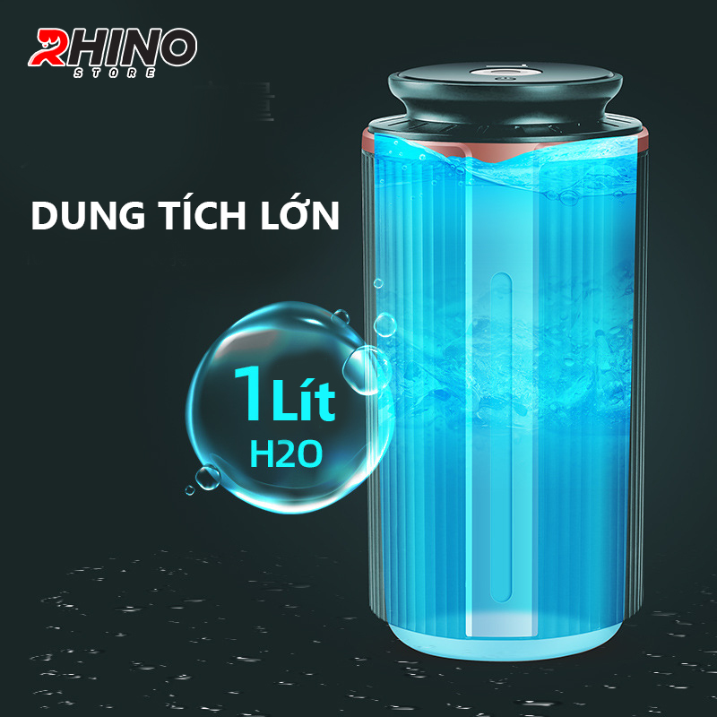 Máy phun sương xông tinh dầu tạo ẩm Rhino H102 dung tích 1000ml, không gây tiếng ồn, tích hợp đèn ngủ RGB nhiều màu, có chế độ tự ngắt - Hàng chính hãng