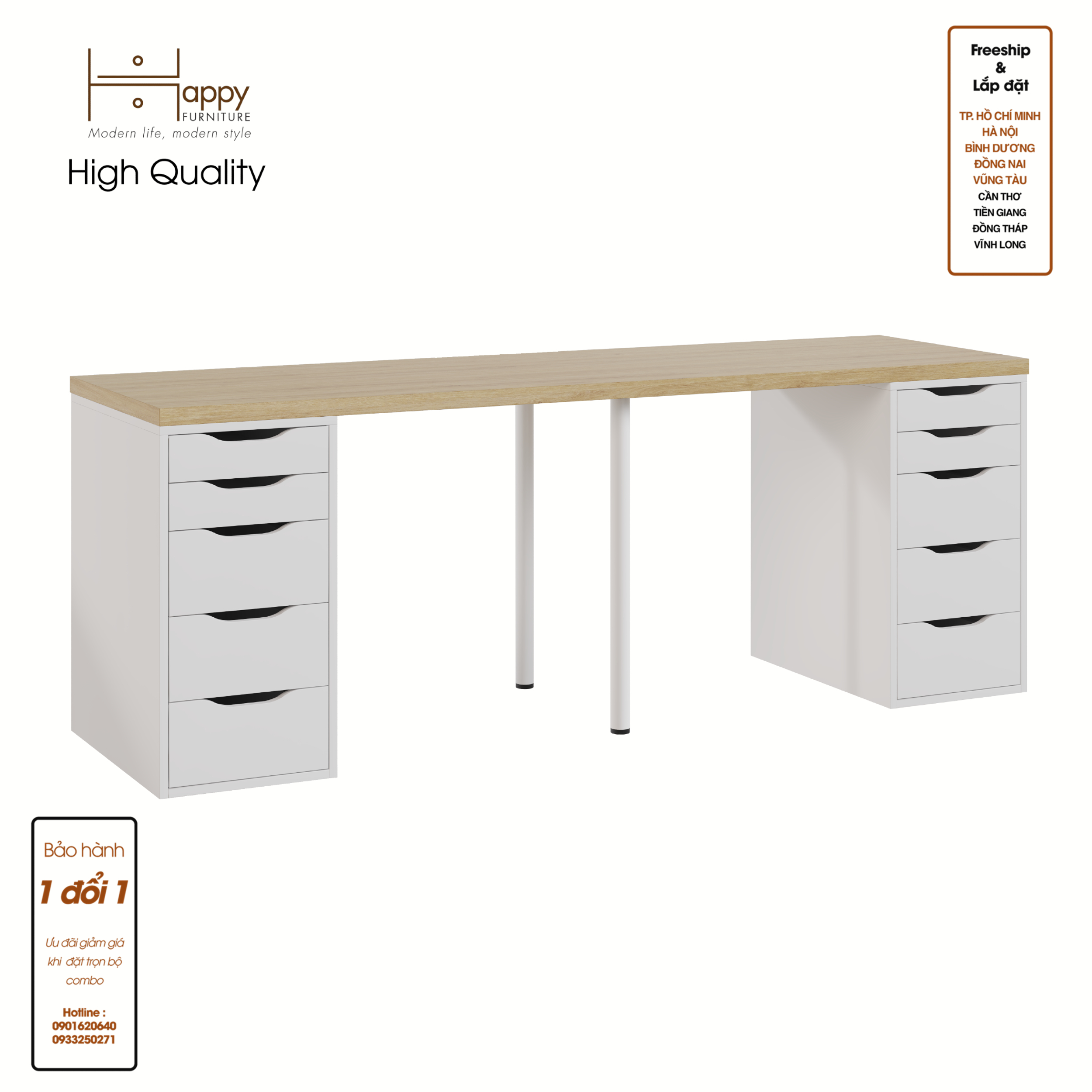 Hình ảnh [Happy Home Furniture] LIDA, Bàn làm việc - 2 bên ngăn tủ- 2 chân sắt, BAN_026, BAN_027