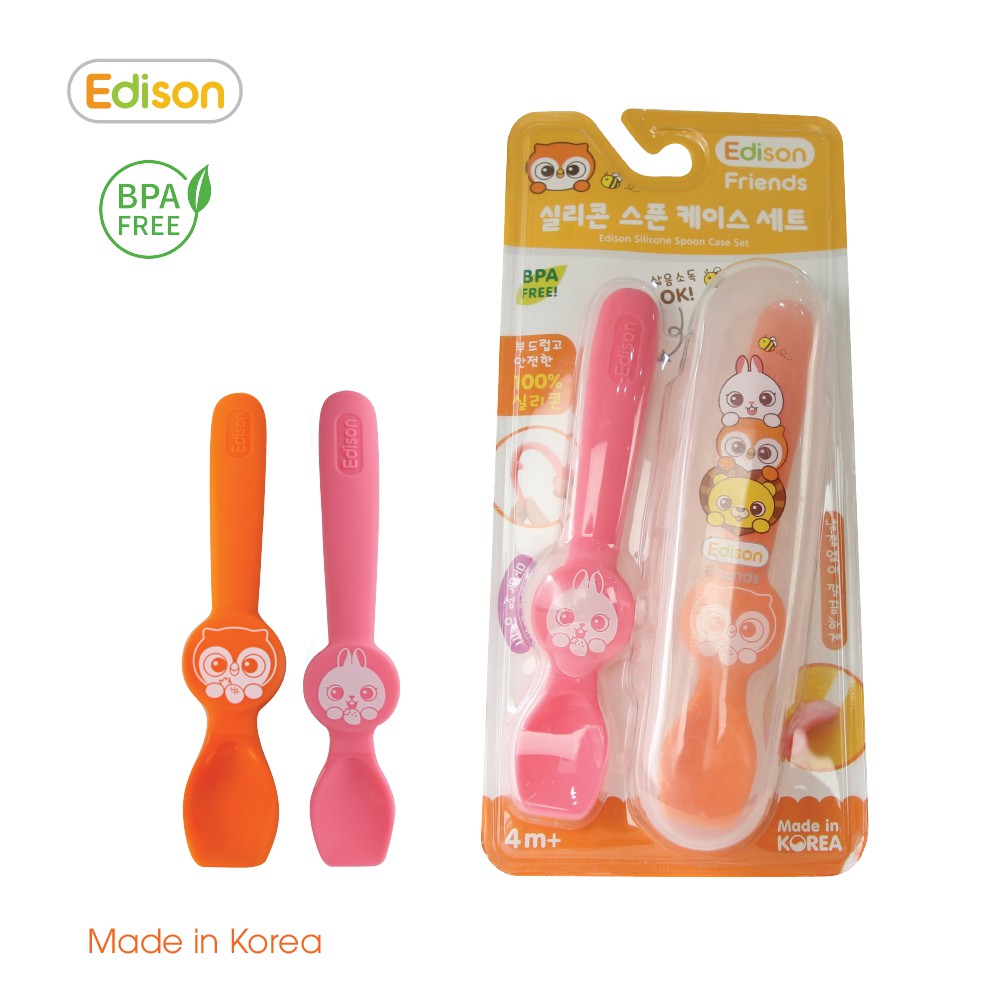 [Dụng cụ ăn dặm] Set 2 thìa Silicon hình Cú, Thỏ cho bé từ 4 tháng chính hãng Edison - Hàn Quốc