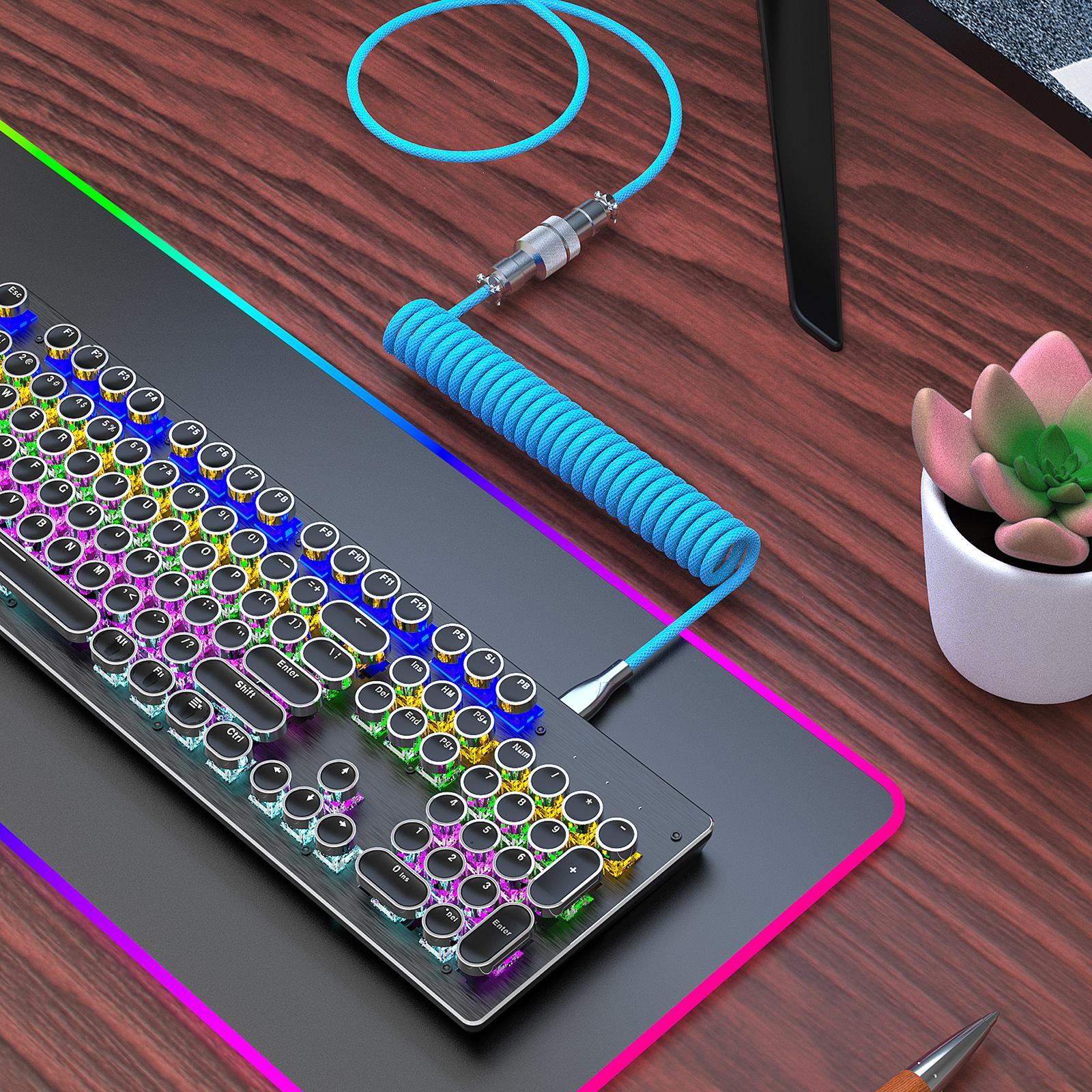 1.8M Coiled Type C USB Cable with Detachable Connector Data Line for Gaming Keyboard Smart Phone