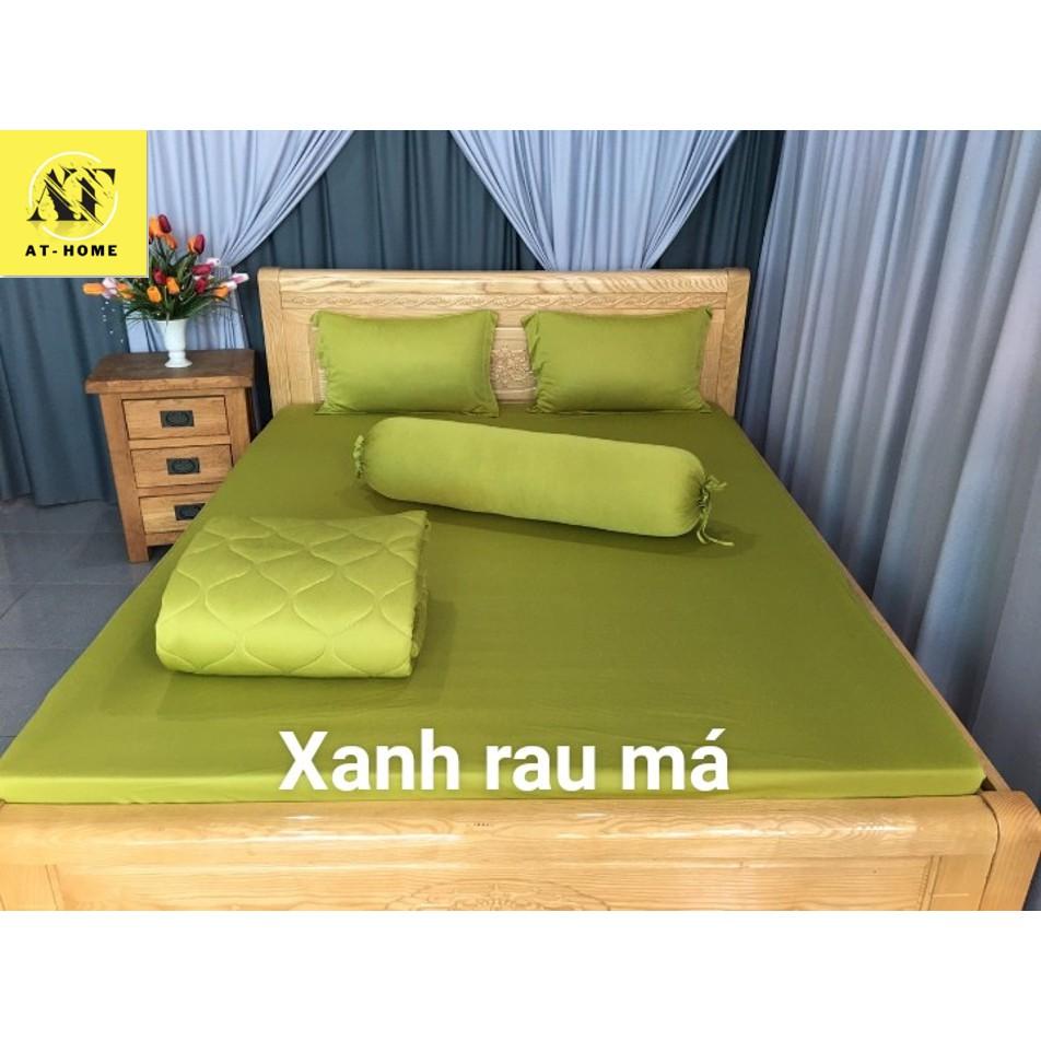 Bộ 4 Món Ga Gối Thun Lạnh Thun Mát Mềm Cao Cấp LAN PHAM BEDDING - Màu Xanh Rau Má