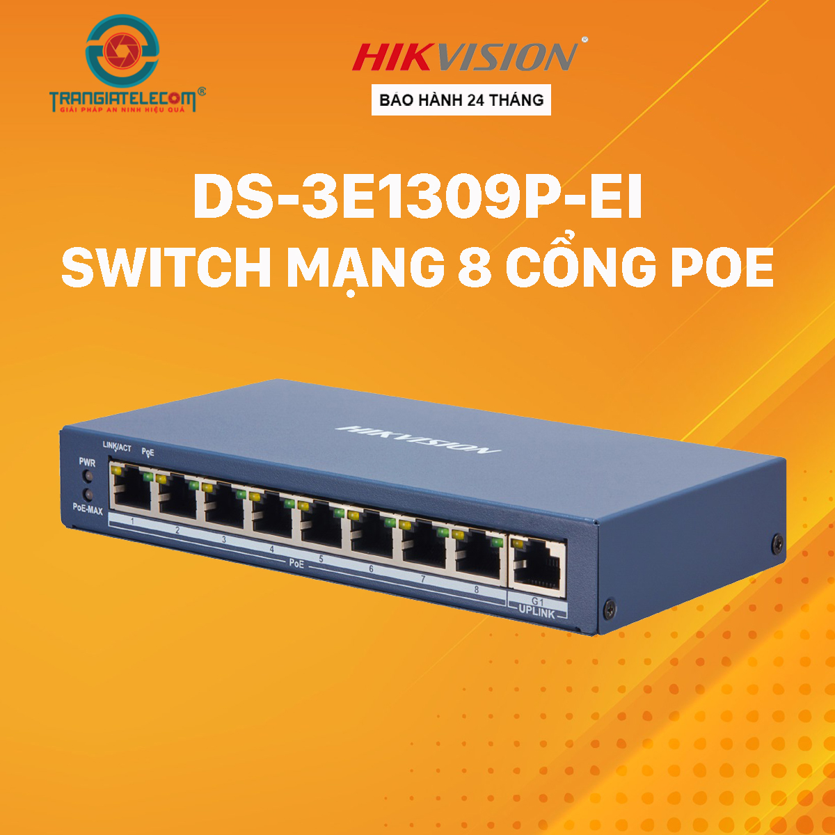 SWITCH POE 8 CỔNG HIKVISION DS-3E1309P-EI/M - Hàng chính hãng