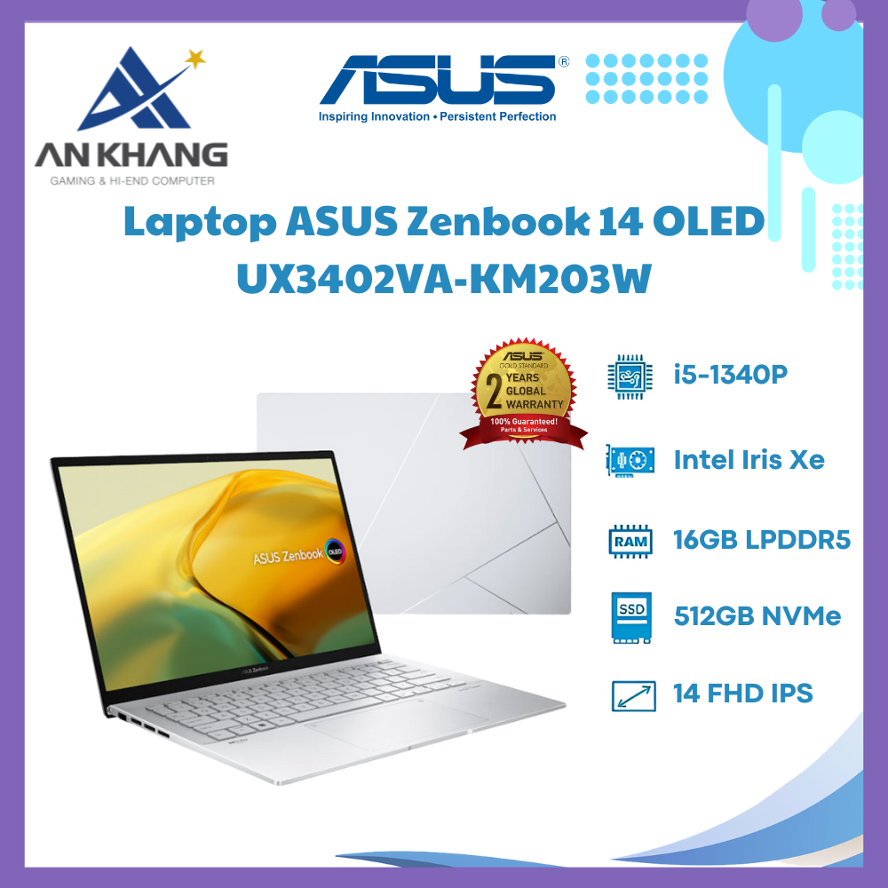 Laptop Asus Zenbook 14 OLED UX3402VA-KM203W (Intel Core I5-1340P | 16GB | 512GB | Intel Iris Xe | 14 inch OLED WQXGA+ | Win 11 | Bạc) - Hàng Chính Hãng - Bảo Hành 24 Tháng