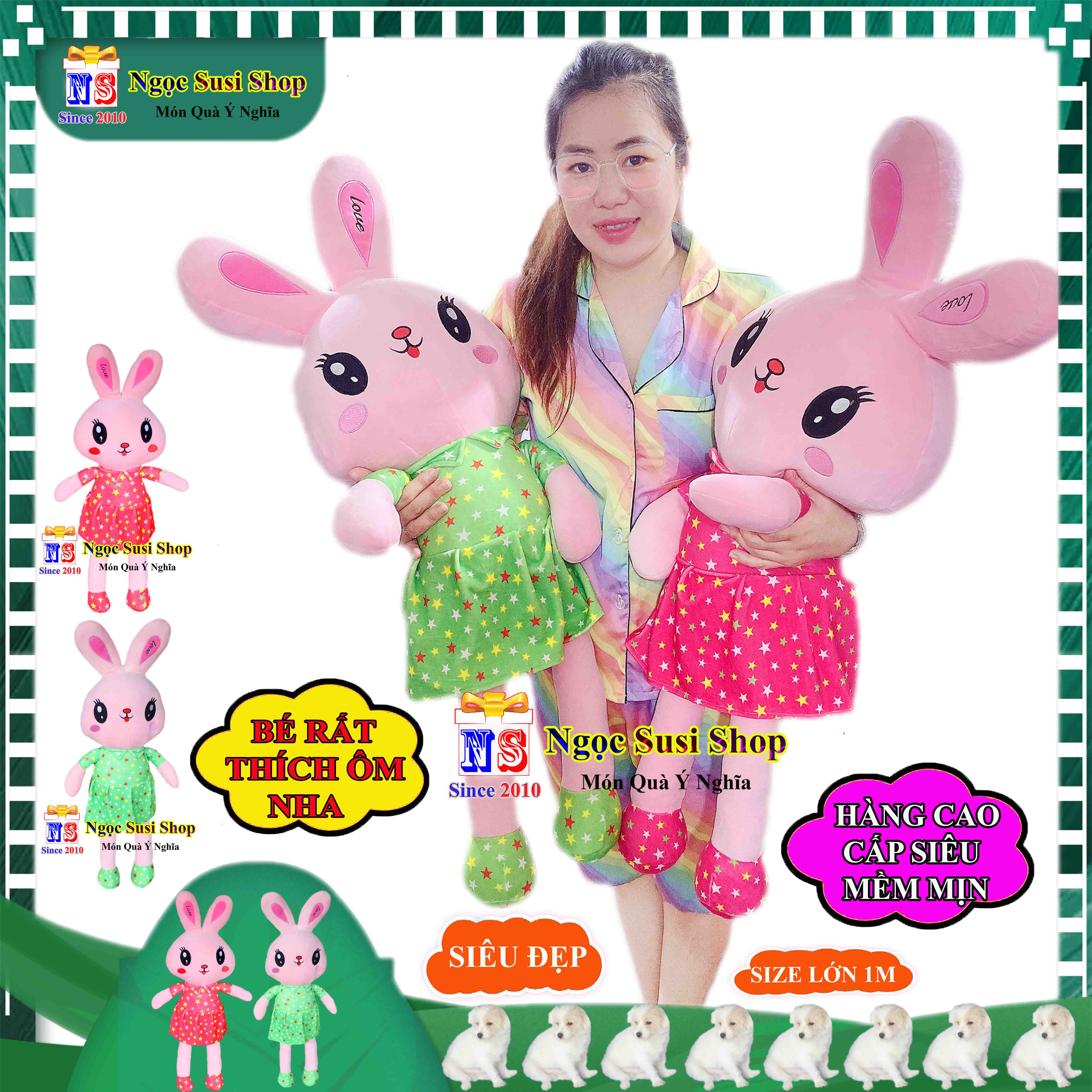 GỐI ÔM THÚ BÔNG THỎ MẶC ĐẦM BÚP BÊ SIÊU MỀM MỊN ÔM NGỦ - THÚ BÔNG HÌNH CON THỎ BÚP BÊ SIÊU CƯNG