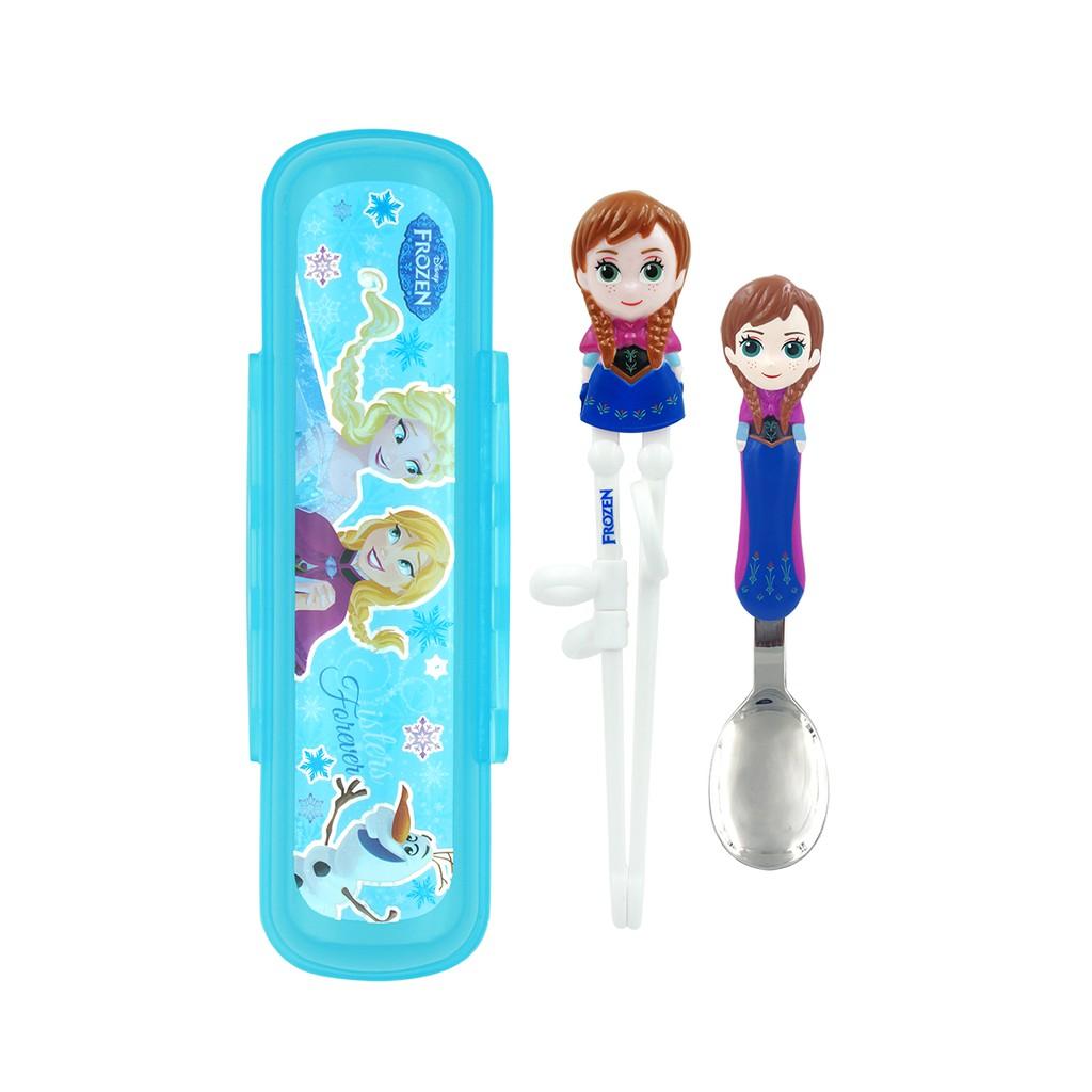 Bộ muỗng đũa tập ăn Elsa , Anna  3D- Disney kèm hộp đựng cho bé