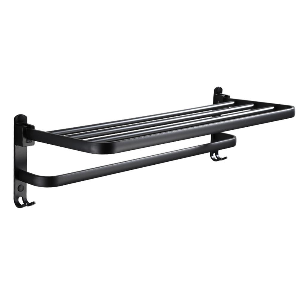 Towel Rack Modern Towel Shelf Wall Mounted Folding w/ Towel Bar Hanger