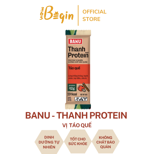 HỘP 10 THANH NĂNG LƯỢNG PROTEIN TỰ NHIÊN BANU TÁO QUẾ DÀNH CHO NGƯỜI TẬP THỂ THAO, NGƯỜI BẬN RỘN