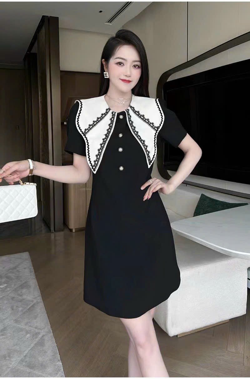 Đầm suông cổ thêu cao cấp