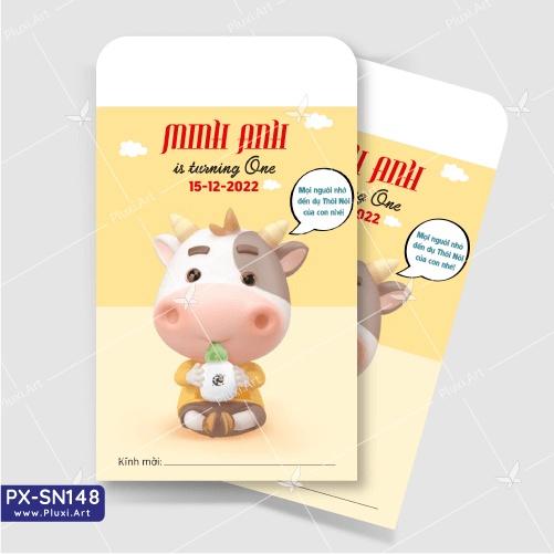 Thiệp thôi nôi – sinh nhật Pluxi bé Trai tuổi Sửu - Trâu - PX_SN148